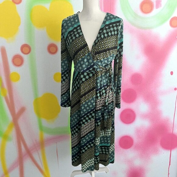 LONDON TIMES Multicolor Green Striped Wrap Dress Size US 8 - Picture 1 of 5